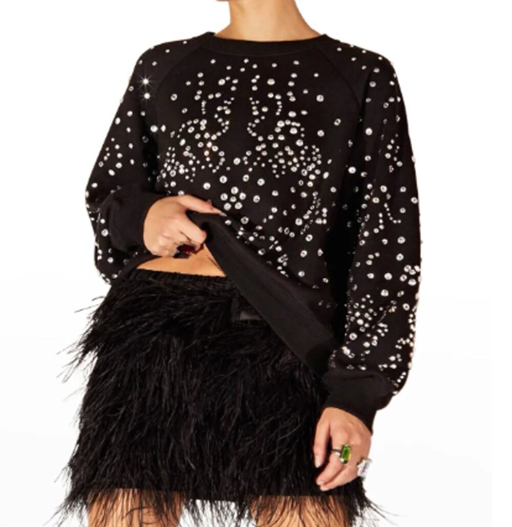Cynthia Rowley Black Jeweled Rhinestone Sweatshirt Size Small